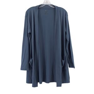 Live 2 Lounge Women Cardigan Blue Jersey Soft Long Sleeve Pockets Comfort Size M